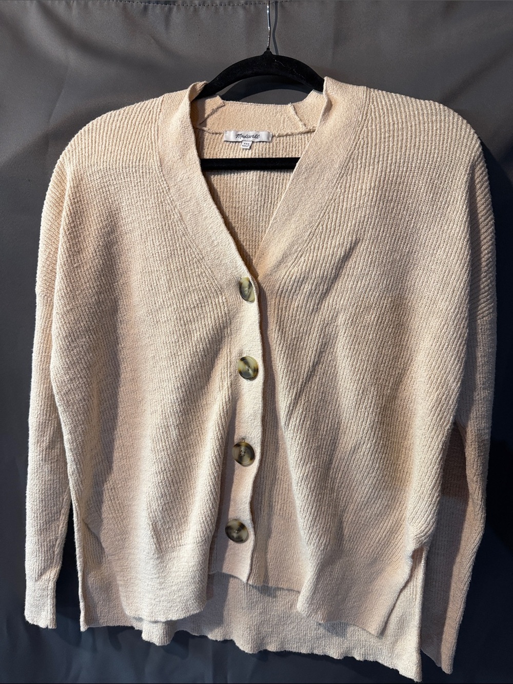 Madewell Cream V-Neck Button-Front Knit Cardigan